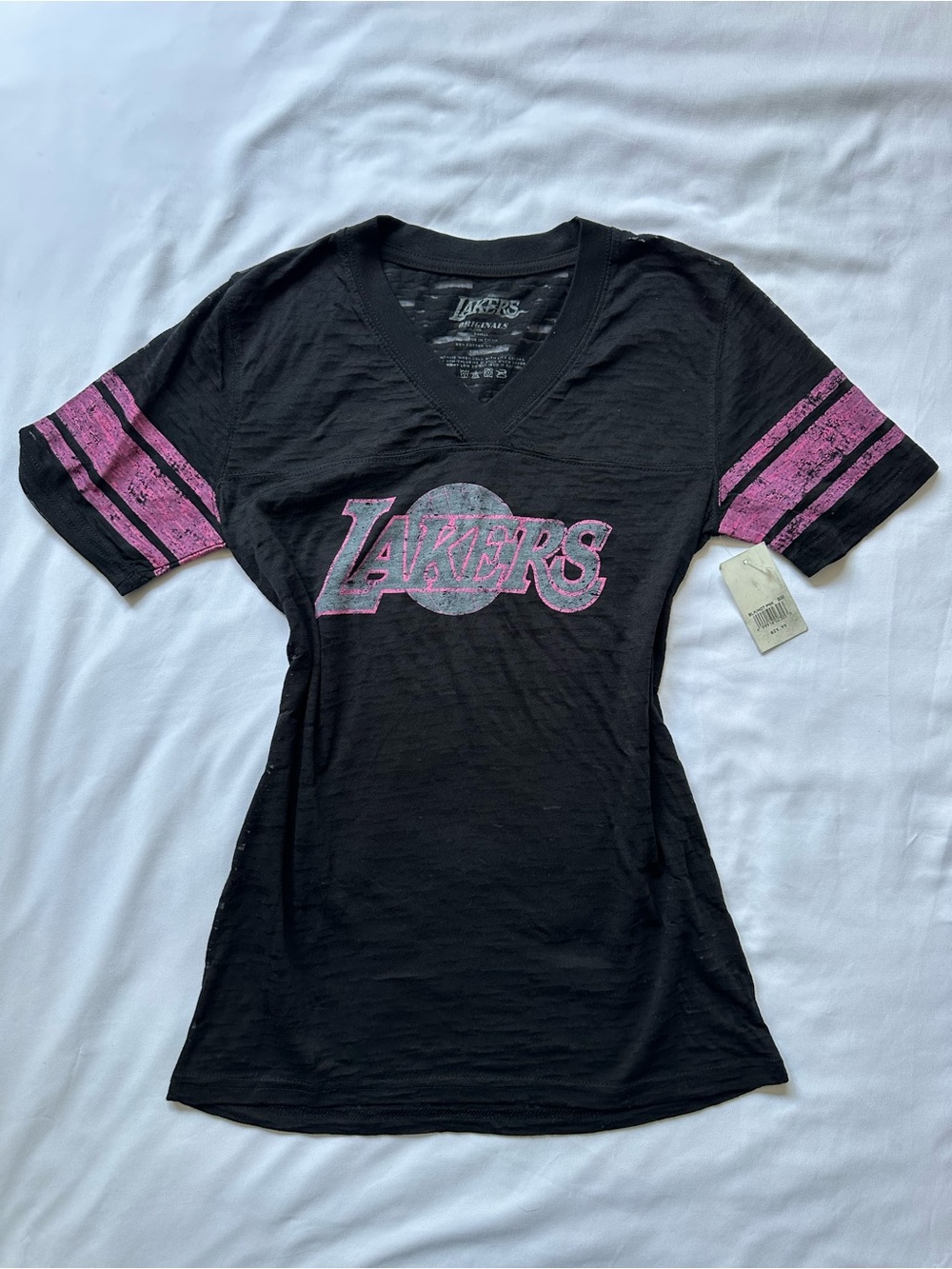 NWT NBA Women's V-Neck Lakers Top Black with Pink Accents